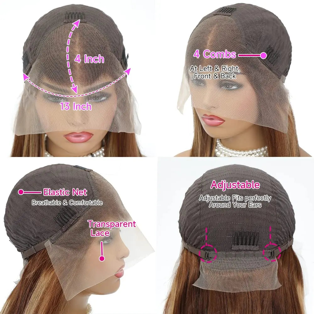 Highlight Ombre Lace Front Wig Human Hair Transparent Lace 13x4 Human Hair Wigs P4/27 Honey Blonde Sraight Lace Front Wig