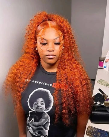 350# Orange Ginger Glueless Deep Wave HD 13x4 Lace Front Wigs Human Hair Curly Lace Frontal Wigs For Women